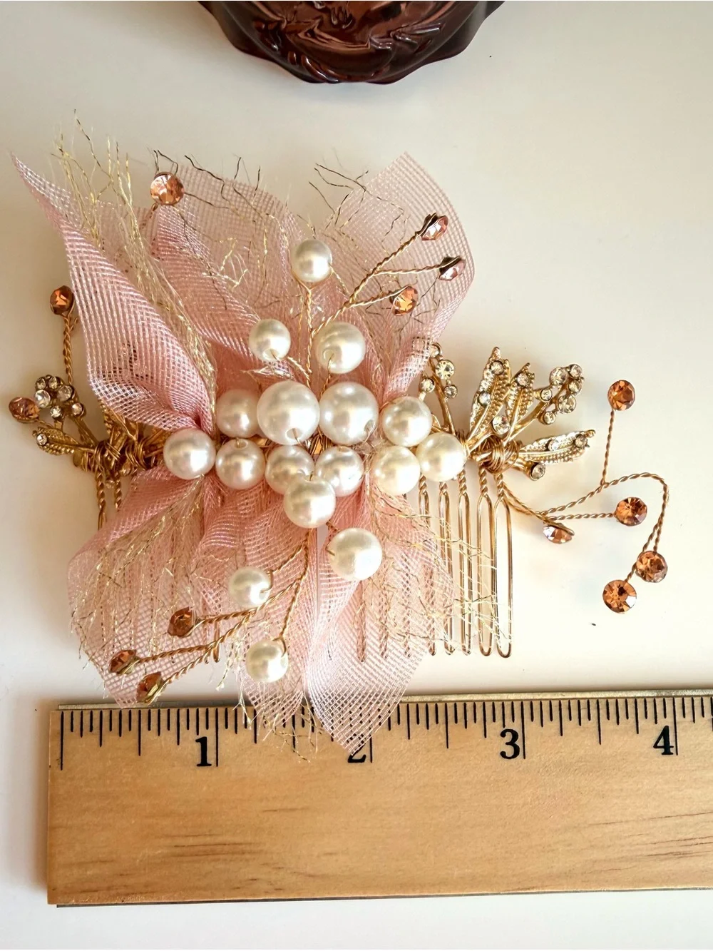 Pearl Cluster Rose Gold Floral Hair Comb - Women Accessories